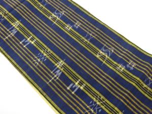 手織り紬縞に絣模様織出し袋帯